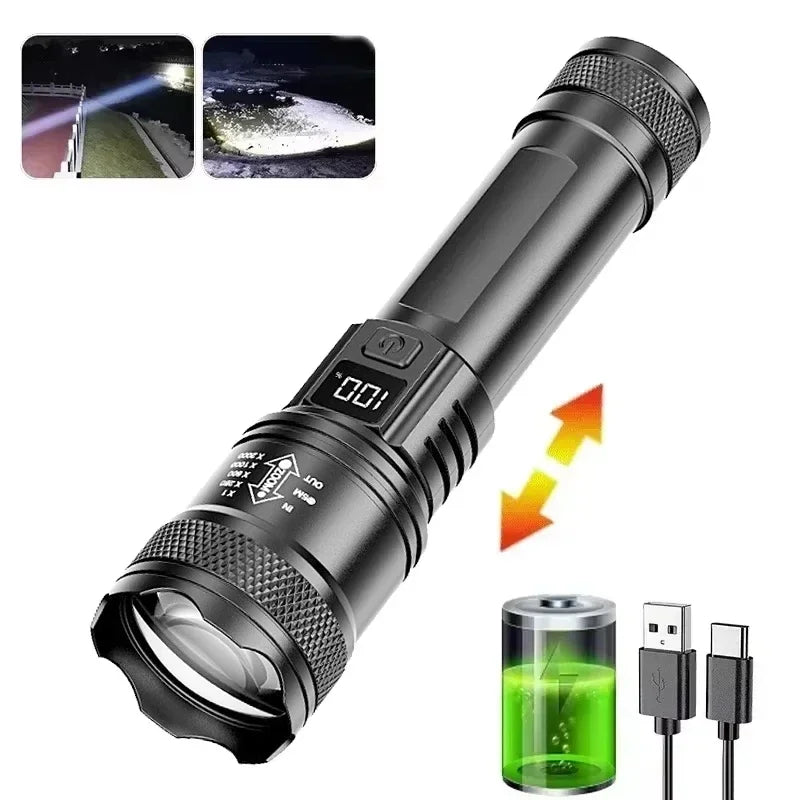 Mini LED Flashlight COB+XPE Portable Torch USB Charging Camping Lantern Zoomable Focus Light Tactical Flashlight with Pen Clip