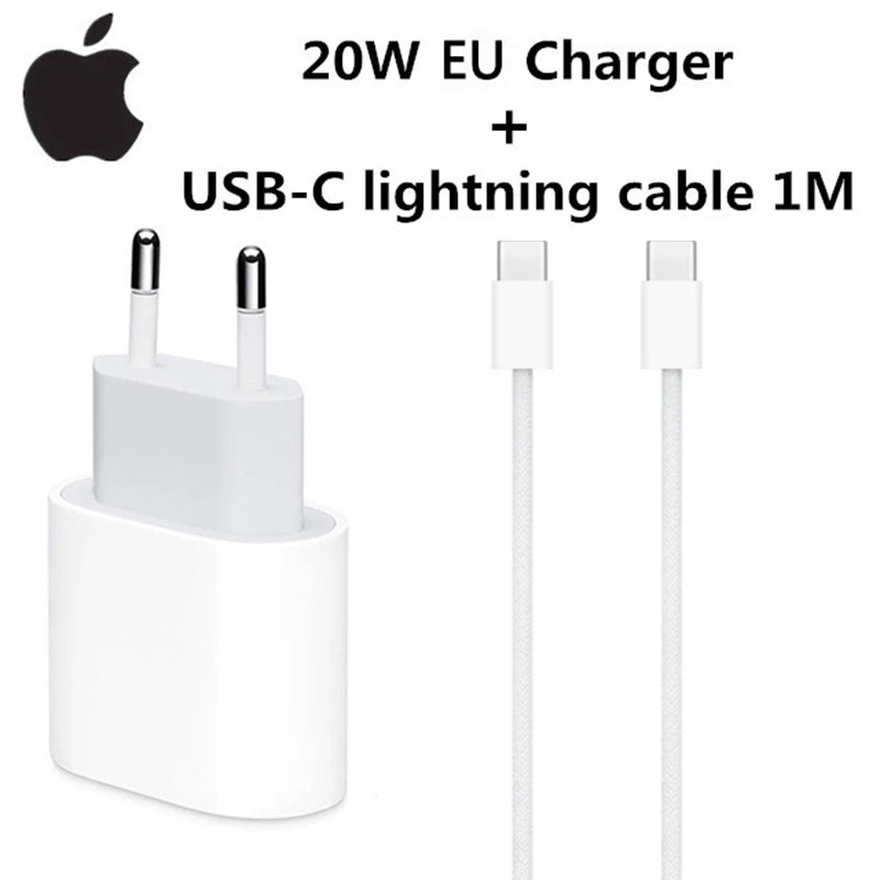 2026 Original 20W USB-C Power Adapter For iphone 17 16 15 mini Pro Max Type C fast charger for Apple Cable for iPhone 14 13 Plus
