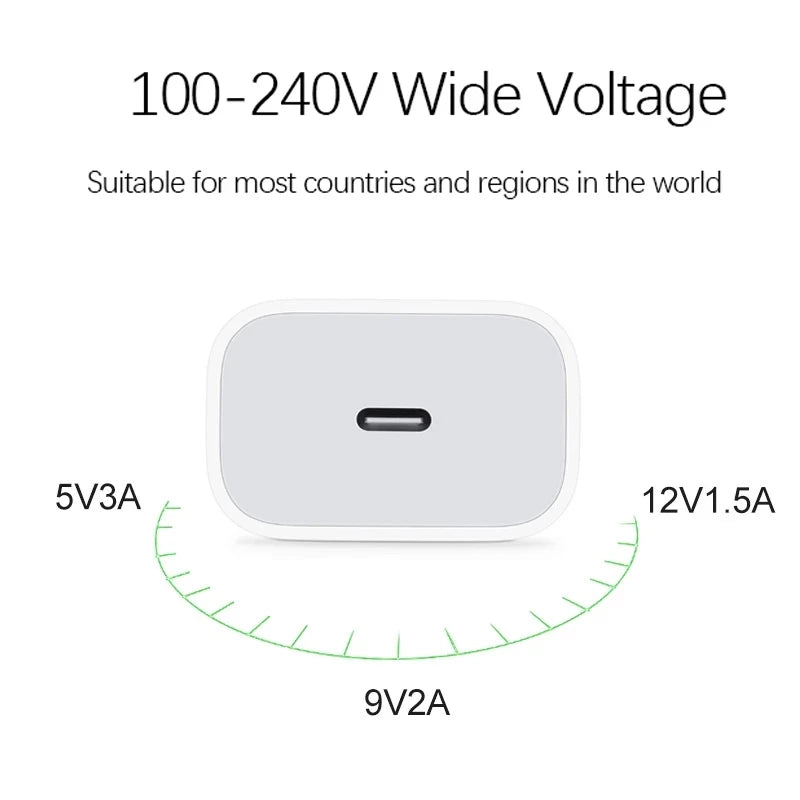 2026 Original 20W USB-C Power Adapter For iphone 17 16 15 mini Pro Max Type C fast charger for Apple Cable for iPhone 14 13 Plus