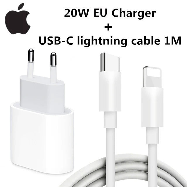 2026 Original 20W USB-C Power Adapter For iphone 17 16 15 mini Pro Max Type C fast charger for Apple Cable for iPhone 14 13 Plus