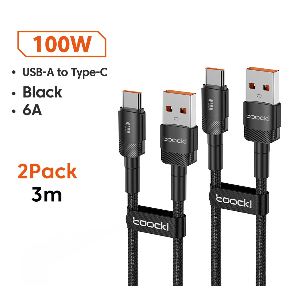 Toocki 6A USB To Type C Cable for Huawei Xiaomi PD 100W Fast Charging Charger USB C Data Cord Quick Charge for Samsung Oneplus