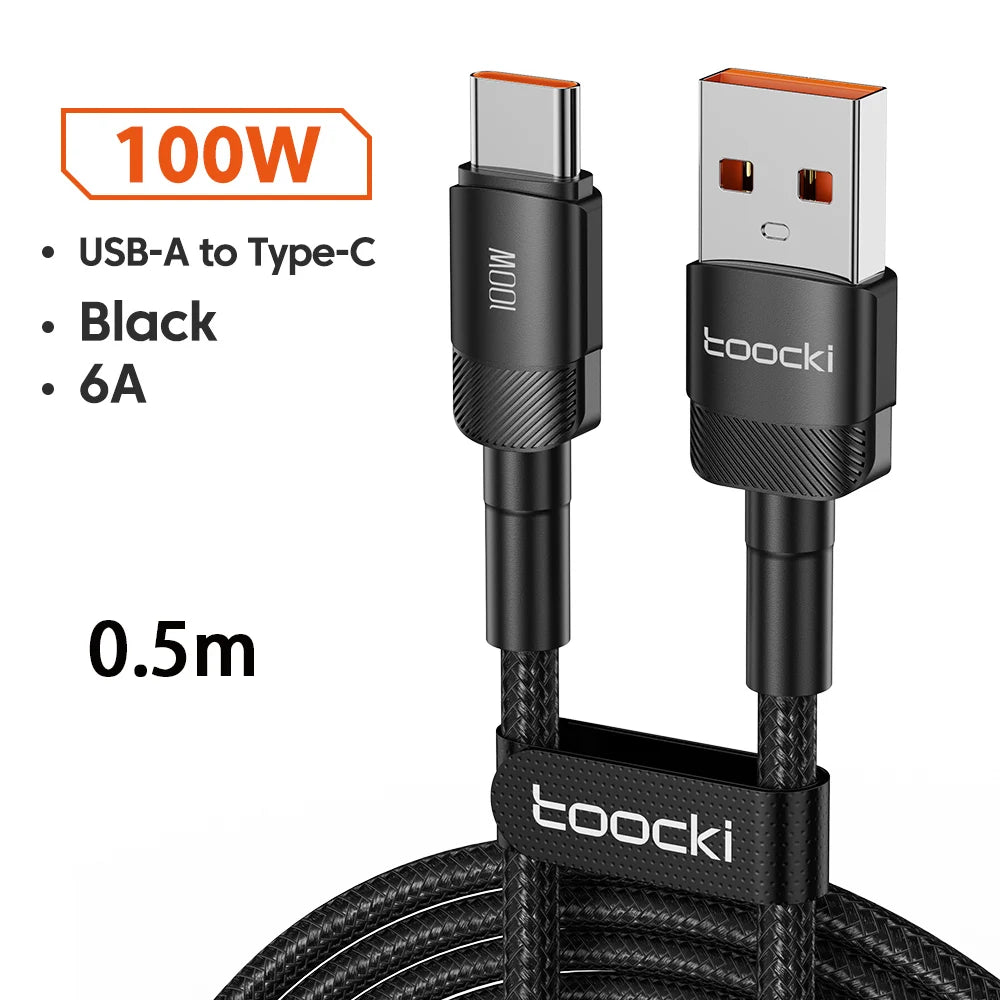 Toocki 6A USB To Type C Cable for Huawei Xiaomi PD 100W Fast Charging Charger USB C Data Cord Quick Charge for Samsung Oneplus