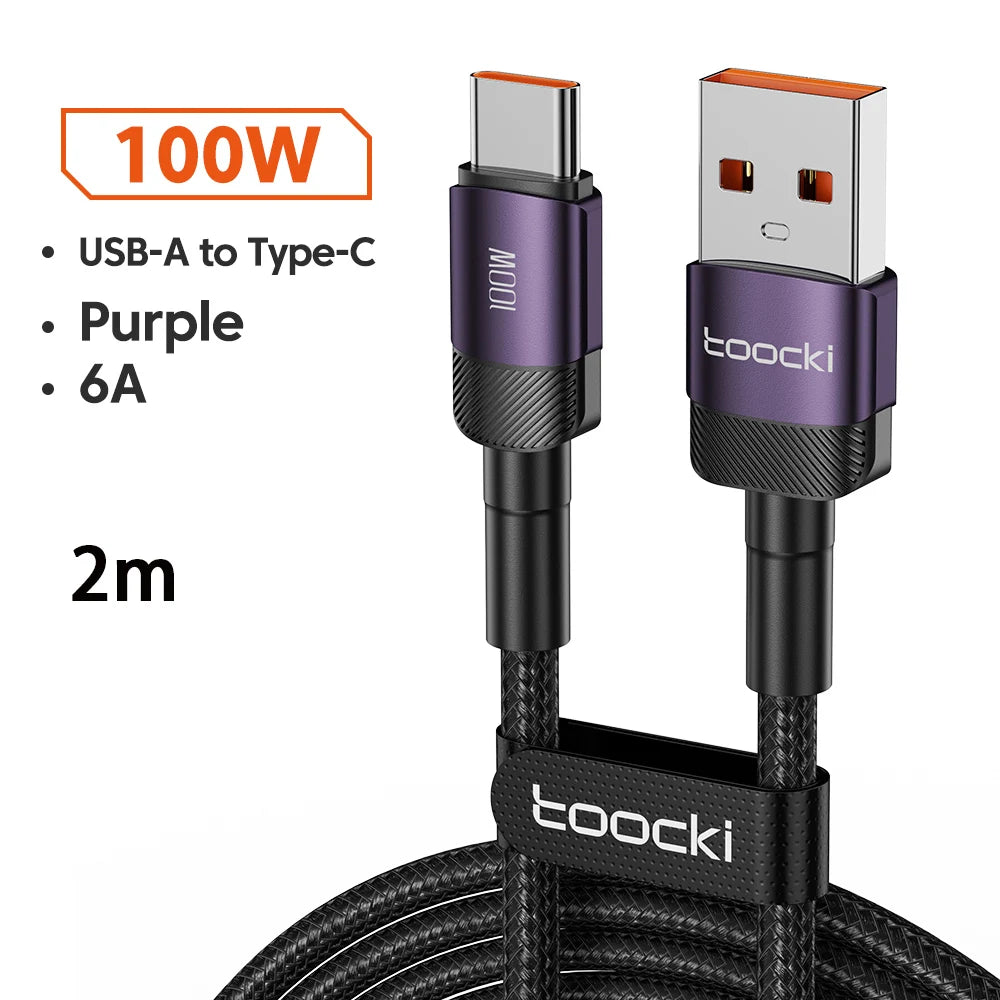 Toocki 6A USB To Type C Cable for Huawei Xiaomi PD 100W Fast Charging Charger USB C Data Cord Quick Charge for Samsung Oneplus