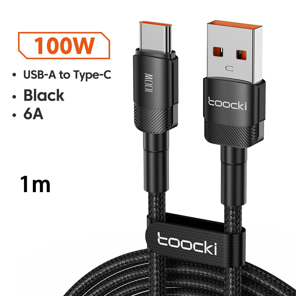 Toocki 6A USB To Type C Cable for Huawei Xiaomi PD 100W Fast Charging Charger USB C Data Cord Quick Charge for Samsung Oneplus