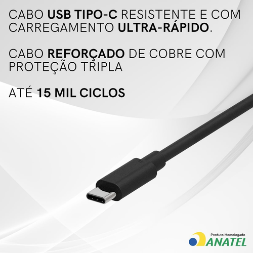 Carregador Turbo 50W Power Delivery + Cabo Tipo C