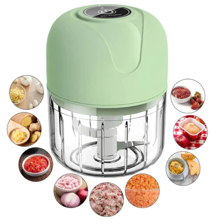 Mini Processador Elétrico de Alimentos Portátil com 3 lâminas de aço inox USB 250 ml