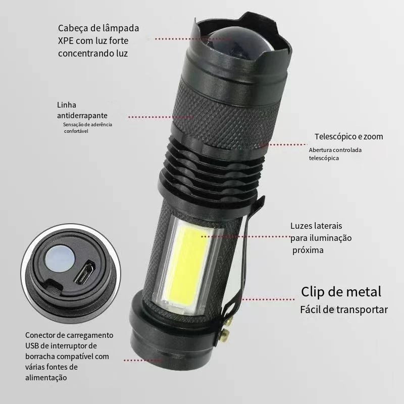 Mini Tactical Flashlight Led And Zoom USB Rechargeable Strong Light
